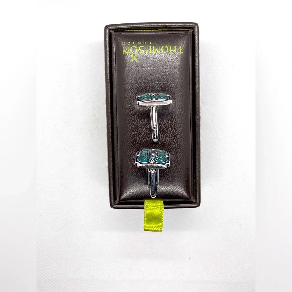 Thompson of London by Robert Tateossian rhodium plated blue enamel cufflinks